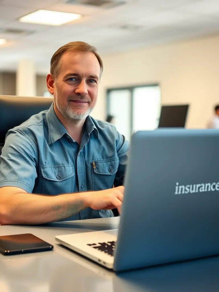 An image of a driver reviewing insurance options on a laptop, illustrating the business services available through FleetHire.