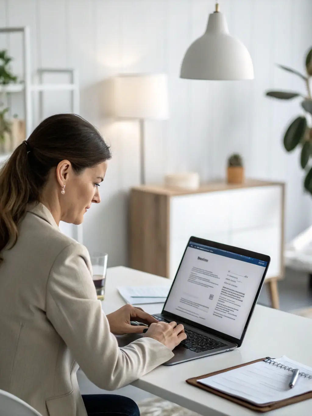A professional photograph of a recruiter using FleetHire's AI job matching feature on a laptop, with a satisfied expression.