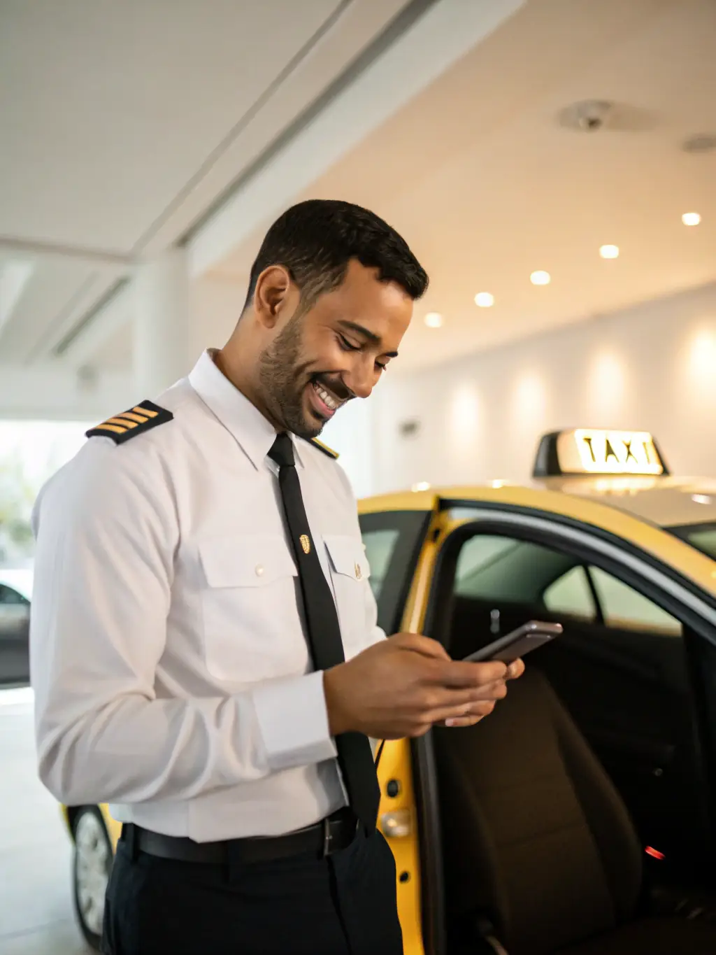 A driver completing a profile on the FleetHire mobile app, showcasing the ease of application.