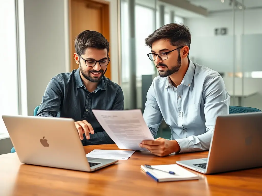 A student driver is reviewing financial aid documents with a counselor in a brightly lit office, emphasizing personalized support and guidance.