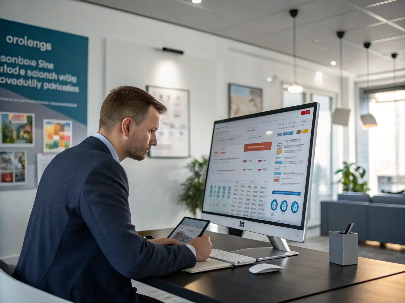 A recruiter reviewing candidate profiles on a computer, highlighting the thorough screening process FleetHire employs.